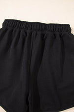 Load image into Gallery viewer, Black Textured Half Zip Kangaroo Pocket Top Drawstring Shorts Set - Fashion Queen - 19