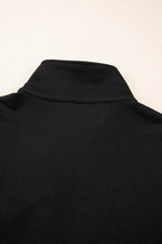 Load image into Gallery viewer, Black Textured Half Zip Kangaroo Pocket Top Drawstring Shorts Set - Fashion Queen - 6