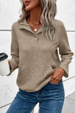 Load image into Gallery viewer, Black Textured Knit Buttoned Kangaroo Pocket Sweatshirt - Fashion Queen -  10