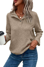 Load image into Gallery viewer, Black Textured Knit Buttoned Kangaroo Pocket Sweatshirt - Fashion Queen -  12