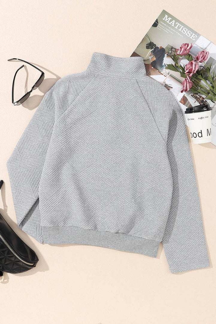 Black Textured Knit Buttoned Kangaroo Pocket Sweatshirt - Fashion Queen -  13