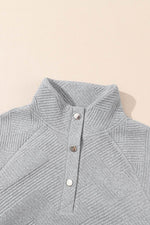 Load image into Gallery viewer, Black Textured Knit Buttoned Kangaroo Pocket Sweatshirt - Fashion Queen -  14