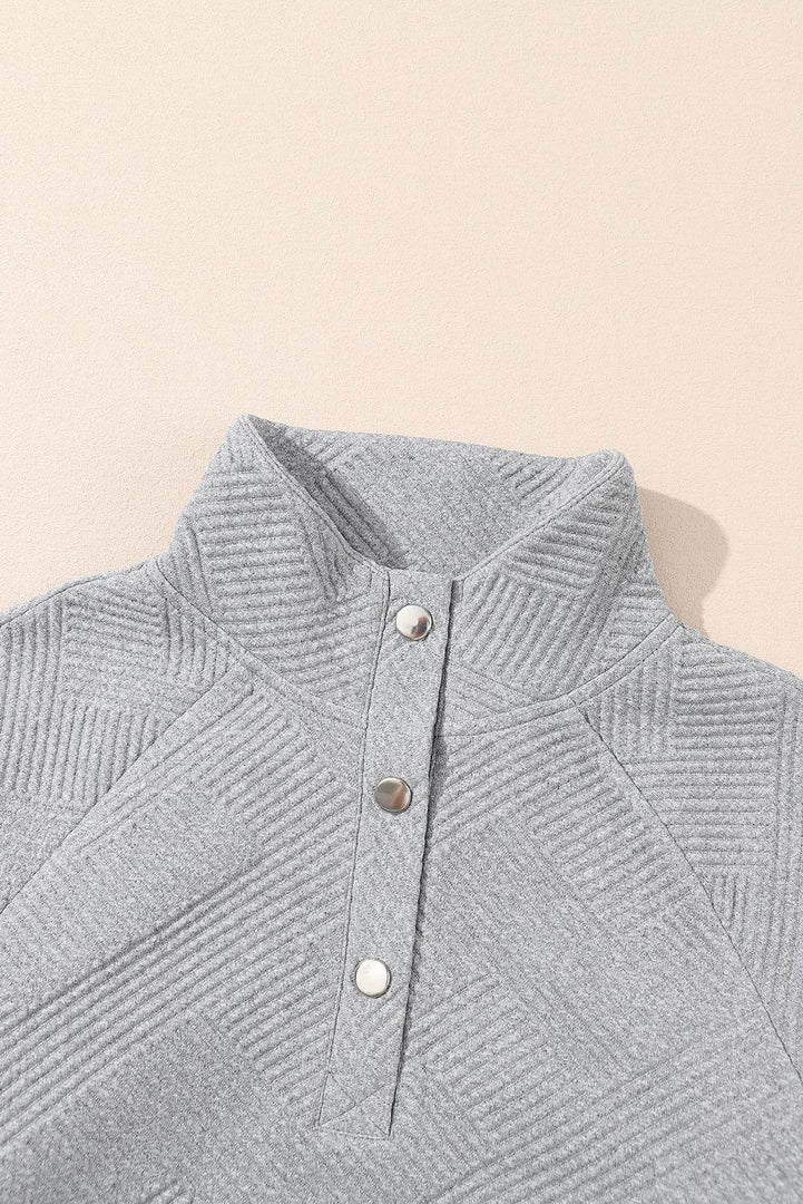 Black Textured Knit Buttoned Kangaroo Pocket Sweatshirt - Fashion Queen -  14