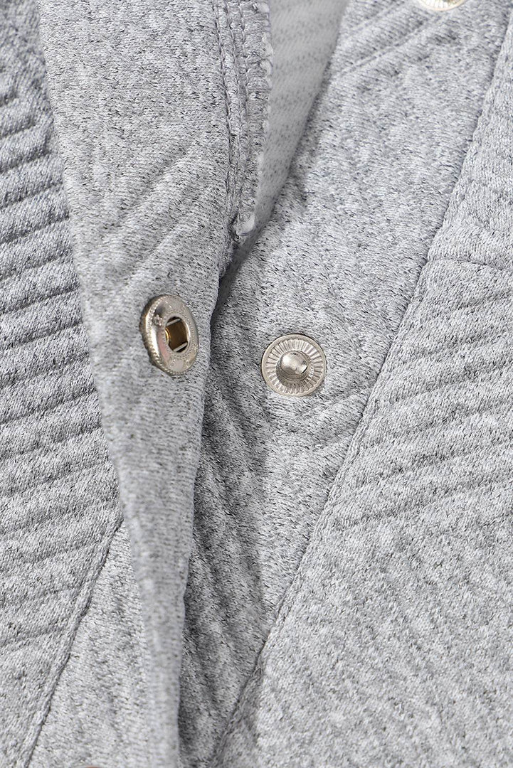 Black Textured Knit Buttoned Kangaroo Pocket Sweatshirt - Fashion Queen -  15
