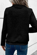 Load image into Gallery viewer, Black Textured Knit Buttoned Kangaroo Pocket Sweatshirt - Fashion Queen -  2