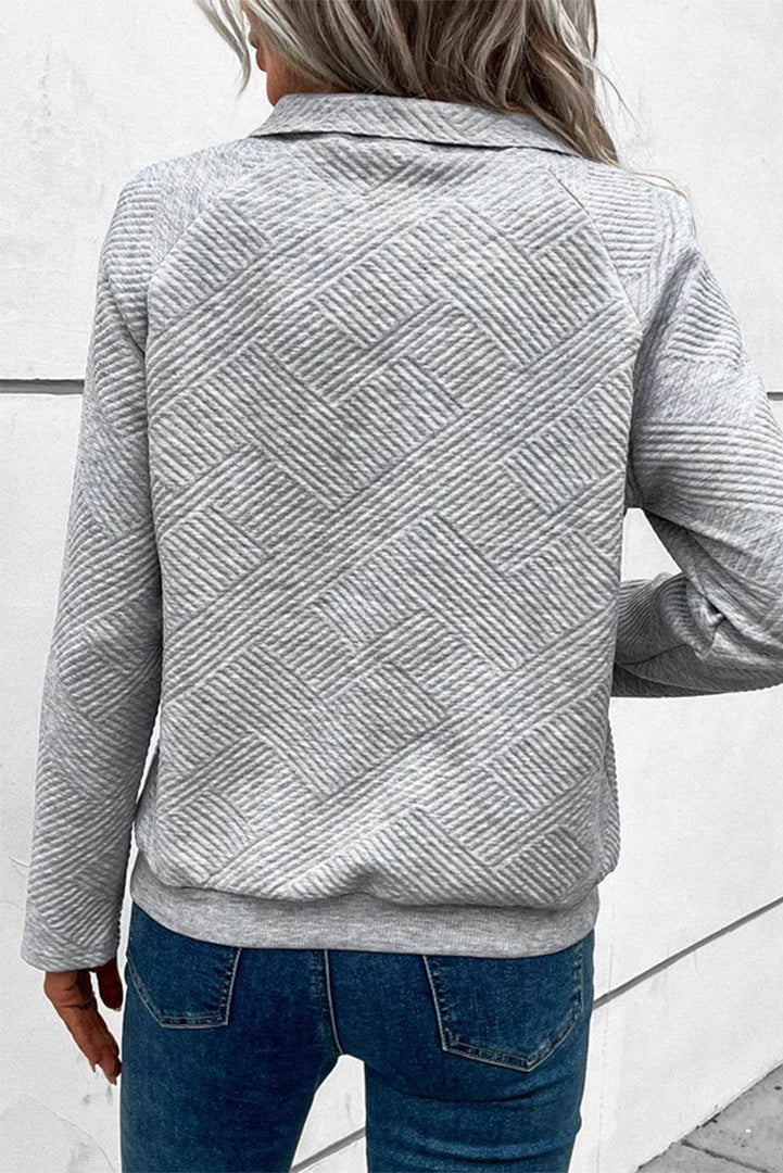 Black Textured Knit Buttoned Kangaroo Pocket Sweatshirt - Fashion Queen -  5