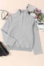 Load image into Gallery viewer, Black Textured Knit Buttoned Kangaroo Pocket Sweatshirt - Fashion Queen -  6