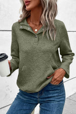 Load image into Gallery viewer, Black Textured Knit Buttoned Kangaroo Pocket Sweatshirt - Fashion Queen -  7