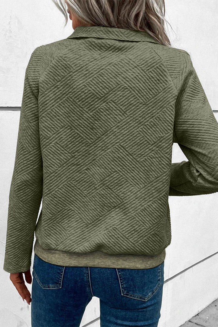 Black Textured Knit Buttoned Kangaroo Pocket Sweatshirt - Fashion Queen -  8