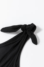 Load image into Gallery viewer, Black Textured Knotted Straps High Waist Wide Leg Romper - Fashion Queen - 10