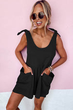 Load image into Gallery viewer, Black Textured Knotted Straps High Waist Wide Leg Romper - Fashion Queen - 3