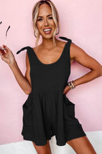 Load image into Gallery viewer, Black Textured Knotted Straps High Waist Wide Leg Romper - Fashion Queen - 7