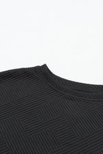 Load image into Gallery viewer, Black Textured Long Sleeve Top and Drawstring Shorts Set - Fashion Queen - 22