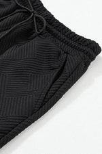 Load image into Gallery viewer, Black Textured Long Sleeve Top and Drawstring Shorts Set - Fashion Queen - 27