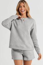 Load image into Gallery viewer, Black Textured Long Sleeve Top and Drawstring Shorts Set - Fashion Queen - 30