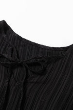 Load image into Gallery viewer, Black Textured Ruffled Sleeve V Neck Top - Fashion Queen - 13