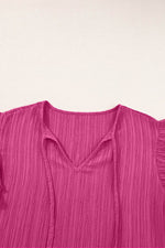 Load image into Gallery viewer, Black Textured Ruffled Sleeve V Neck Top - Fashion Queen - 15