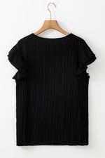 Load image into Gallery viewer, Black Textured Ruffled Sleeve V Neck Top - Fashion Queen - 7