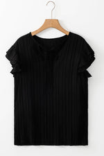 Load image into Gallery viewer, Black Textured Ruffled Sleeve V Neck Top - Fashion Queen - 8