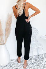 Load image into Gallery viewer, Black Textured Sleeveless V-Neck Pocketed Casual Jumpsuit - Fashion Queen - 10