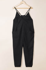Load image into Gallery viewer, Black Textured Sleeveless V-Neck Pocketed Casual Jumpsuit - Fashion Queen - 14