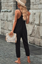 Load image into Gallery viewer, Black Textured Sleeveless V-Neck Pocketed Casual Jumpsuit - Fashion Queen - 2