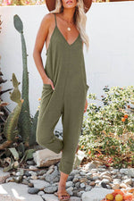 Load image into Gallery viewer, Black Textured Sleeveless V-Neck Pocketed Casual Jumpsuit - Fashion Queen - 20