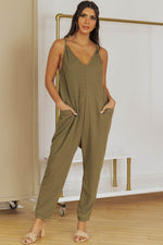 Load image into Gallery viewer, Black Textured Sleeveless V-Neck Pocketed Casual Jumpsuit - Fashion Queen - 23