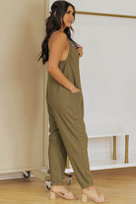 Load image into Gallery viewer, Black Textured Sleeveless V-Neck Pocketed Casual Jumpsuit - Fashion Queen - 24
