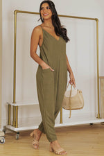 Load image into Gallery viewer, Black Textured Sleeveless V-Neck Pocketed Casual Jumpsuit - Fashion Queen - 26