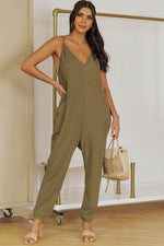 Load image into Gallery viewer, Black Textured Sleeveless V-Neck Pocketed Casual Jumpsuit - Fashion Queen - 27