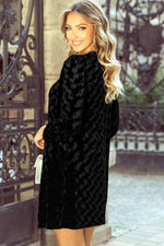 Load image into Gallery viewer, Black Textured V Neck Balloon Sleeve Velvet Mini Dress - Fashion Queen - 2