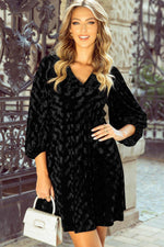 Load image into Gallery viewer, Black Textured V Neck Balloon Sleeve Velvet Mini Dress - Fashion Queen - 3