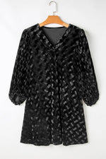 Load image into Gallery viewer, Black Textured V Neck Balloon Sleeve Velvet Mini Dress - Fashion Queen - 7