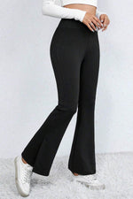 Load image into Gallery viewer, Black Thermal Lined Split Flare Leg Pants - Fashion Queen - 5