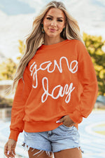 Load image into Gallery viewer, Black Tinsel Game Day Drop Shoulder Graphic Sweatshirt - Fashion Queen - 13