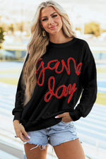 Load image into Gallery viewer, Black Tinsel Game Day Drop Shoulder Graphic Sweatshirt - Fashion Queen - 3