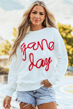 Load image into Gallery viewer, Black Tinsel Game Day Drop Shoulder Graphic Sweatshirt - Fashion Queen - 4
