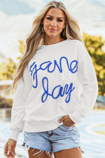 Load image into Gallery viewer, Black Tinsel Game Day Drop Shoulder Graphic Sweatshirt - Fashion Queen - 7