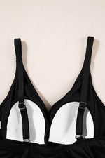 Load image into Gallery viewer, Black V Neck Twist Ruched Crisscross Backless One-Piece Swimsuit - Fashion Queen - 14