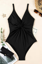 Load image into Gallery viewer, Black V Neck Twist Ruched Crisscross Backless One-Piece Swimsuit - Fashion Queen - 6
