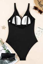 Load image into Gallery viewer, Black V Neck Twist Ruched Crisscross Backless One-Piece Swimsuit - Fashion Queen - 7