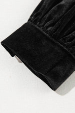 Load image into Gallery viewer, Black Velvet Buttoned Puff Sleeve V Neck Split Midi Dress - Fashion Queen - 21