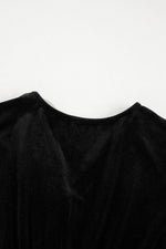 Load image into Gallery viewer, Black Velvet Buttoned Puff Sleeve V Neck Split Midi Dress - Fashion Queen - 22