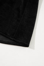 Load image into Gallery viewer, Black Velvet Buttoned Puff Sleeve V Neck Split Midi Dress - Fashion Queen - 23