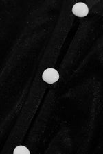 Load image into Gallery viewer, Black Velvet Buttoned Puff Sleeve V Neck Split Midi Dress - Fashion Queen - 24