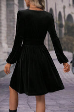 Load image into Gallery viewer, Black Velvet Long Sleeve Surplice High Waist Mini Dress - Fashion Queen - 2