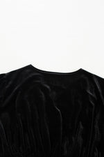 Load image into Gallery viewer, Black Velvet Long Sleeve Surplice High Waist Mini Dress - Fashion Queen - 7