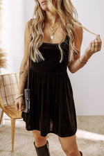 Load image into Gallery viewer, Black Velvet Square Neck Sleeveless High Waist Mini Dress with Pockets - Fashion Queen - 3