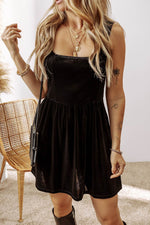 Load image into Gallery viewer, Black Velvet Square Neck Sleeveless High Waist Mini Dress with Pockets - Fashion Queen - 4